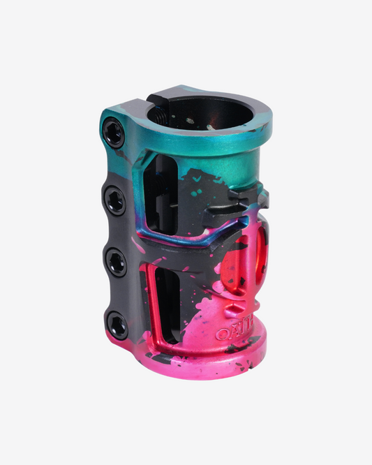 Oath Components | Cage V2 Alloy 4 Bolt SCS Clamp | Green/Pink/Black